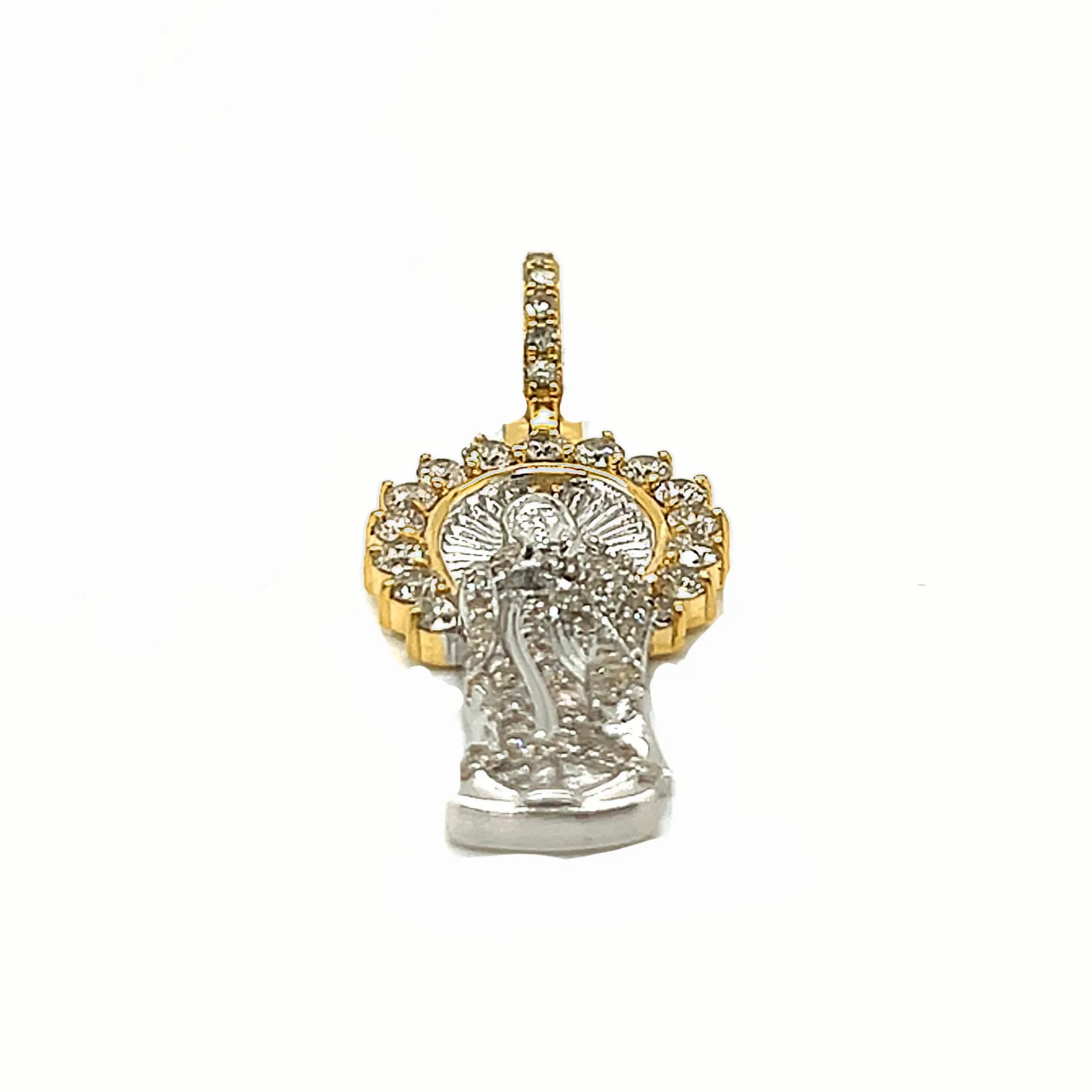 14k White Gold Two Tone Virgin Mary Pendant with .91ct of Natural Diamonds - CSP27496A