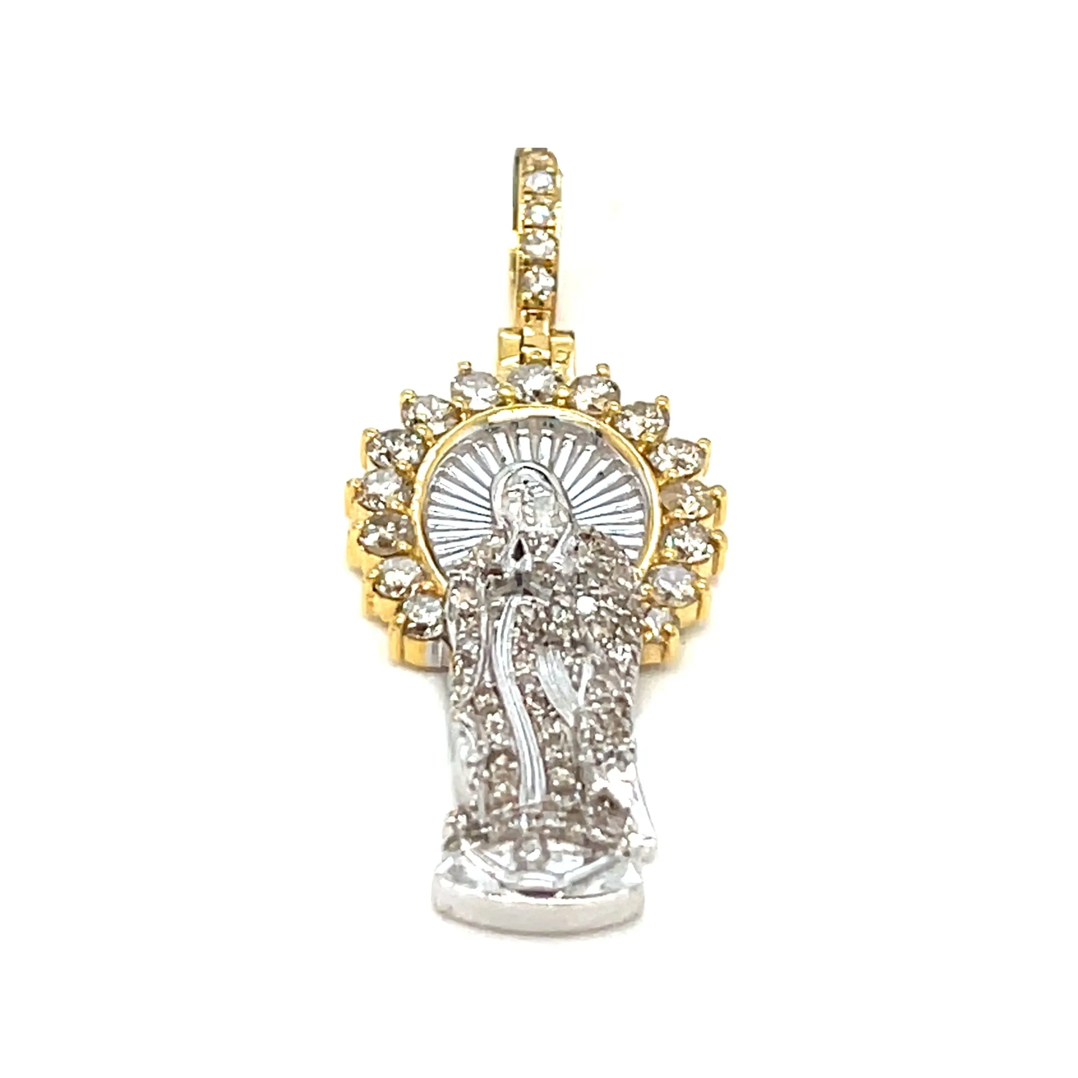 14k White Gold Two Tone Virgin Mary Pendant with .91ct of Natural Diamonds - CSP27496A