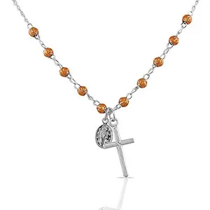 925 Sterling Silver Rose Gold-Tone Religious Latin Cross Virgin Mary Christian Pendant Necklace
