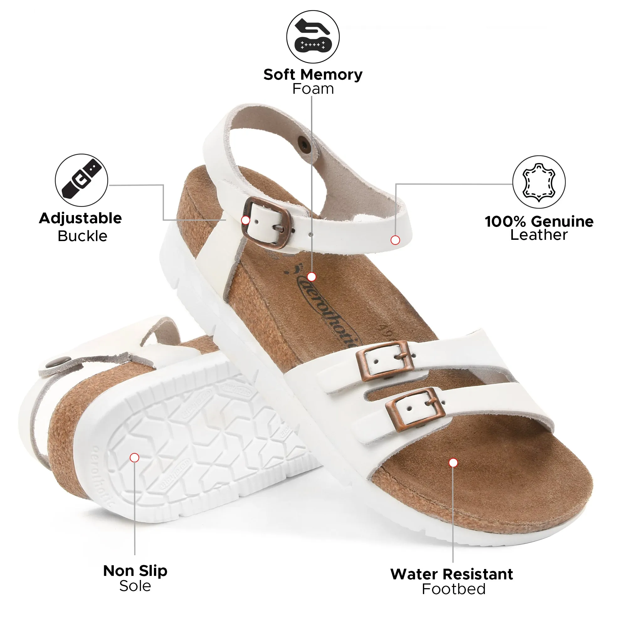 Aerothotic - Whitney Open Toe Genuine Leather Platform Sandals with Adjustable Ankle Strap