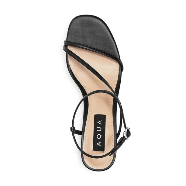AQUA Womens Black Strappy Adjustable Strap Cushioned Amy Open Toe Block Heel Buckle Dress Slingback Sandal 9.5 M