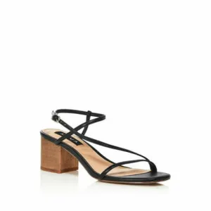 AQUA Womens Black Strappy Adjustable Strap Cushioned Amy Open Toe Block Heel Buckle Dress Slingback Sandal 9.5 M