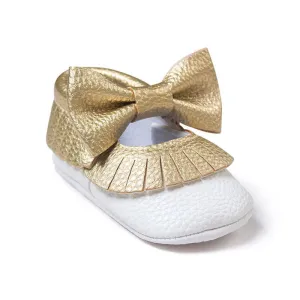 Baby Girls Mary Jane Flower Baby Shoes PU Leather Baby Moccasins Gold Bow Girls First Walker Toddler Moccs
