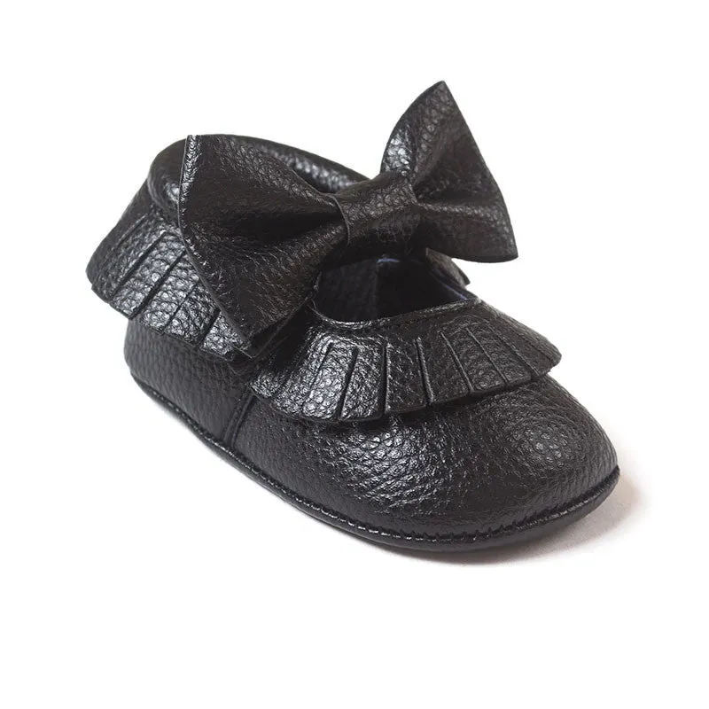 Baby Girls Mary Jane Flower Baby Shoes PU Leather Baby Moccasins Gold Bow Girls First Walker Toddler Moccs