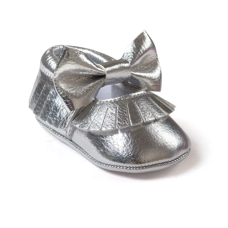 Baby Girls Mary Jane Flower Baby Shoes PU Leather Baby Moccasins Gold Bow Girls First Walker Toddler Moccs