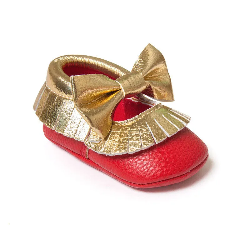 Baby Girls Mary Jane Flower Baby Shoes PU Leather Baby Moccasins Gold Bow Girls First Walker Toddler Moccs