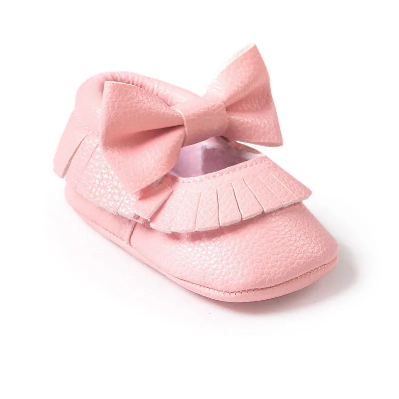 Baby Girls Mary Jane Flower Baby Shoes PU Leather Baby Moccasins Gold Bow Girls First Walker Toddler Moccs