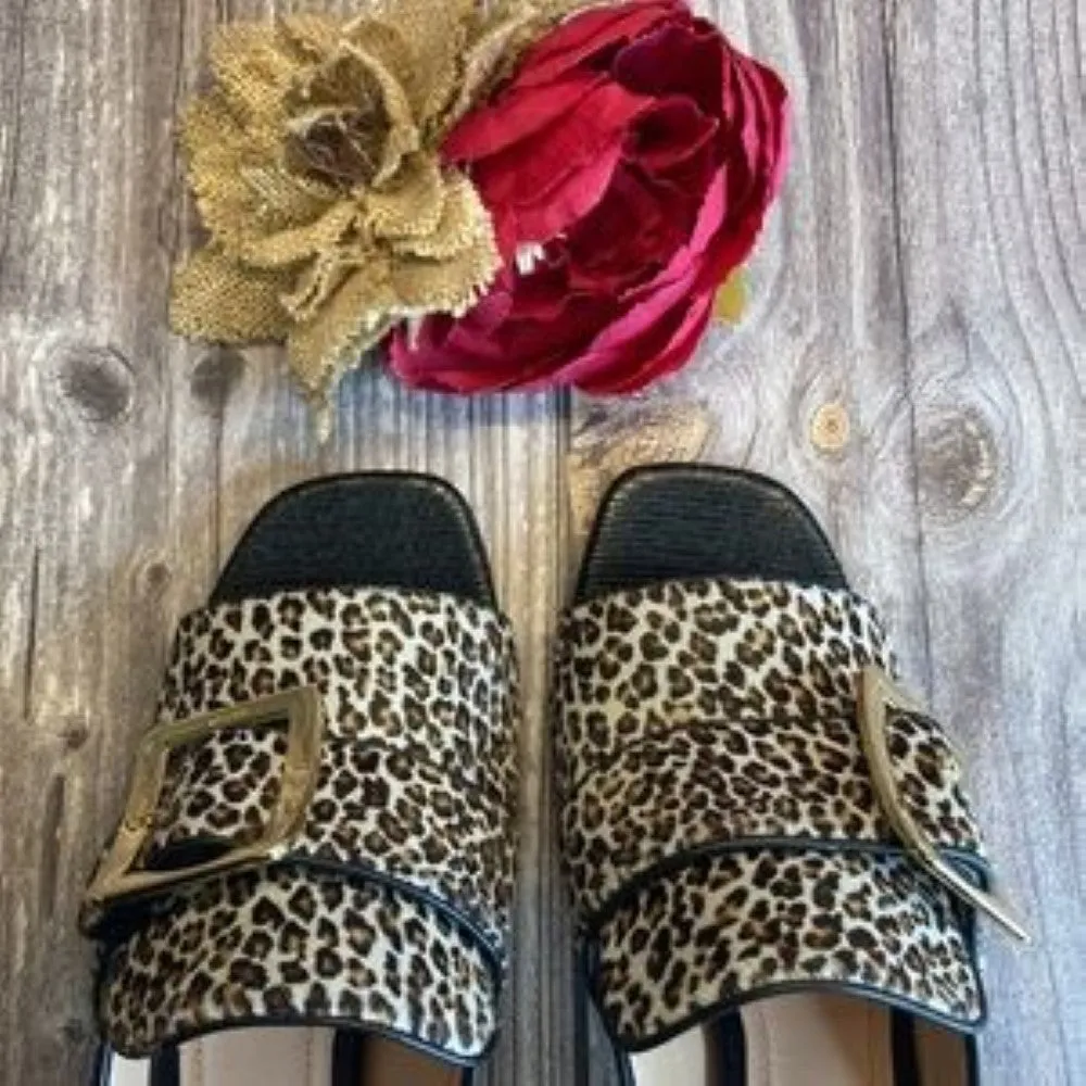 BALLY Janaya Leopard Leather Mules 8.5M