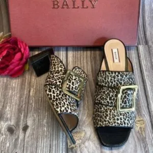 BALLY Janaya Leopard Leather Mules 8.5M