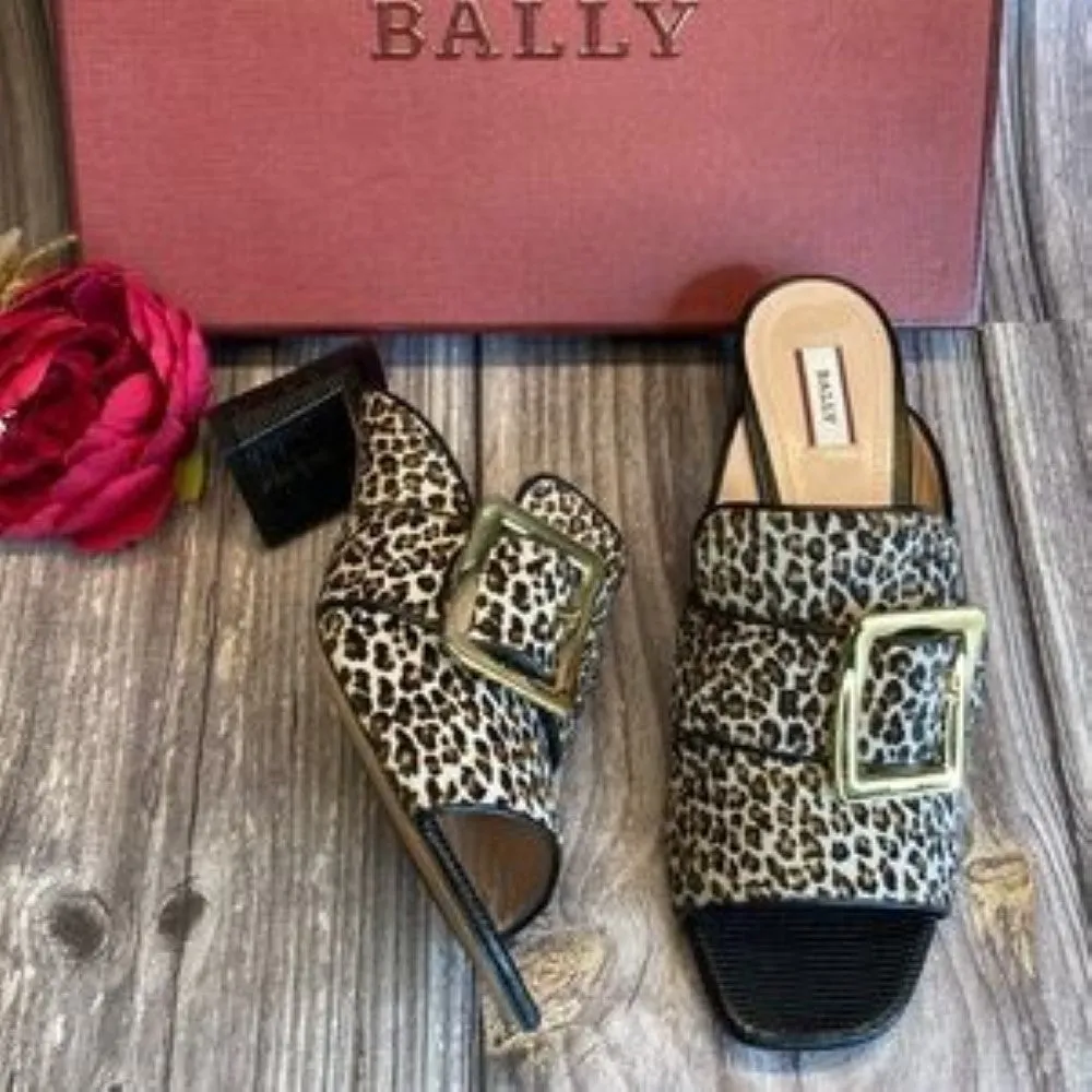 BALLY Janaya Leopard Leather Mules 8.5M