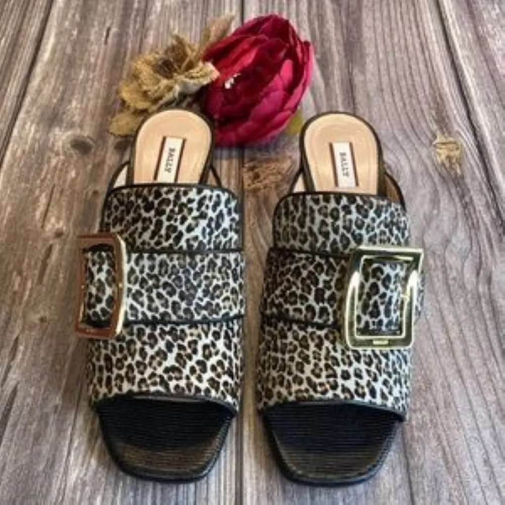 BALLY Janaya Leopard Leather Mules 8.5M