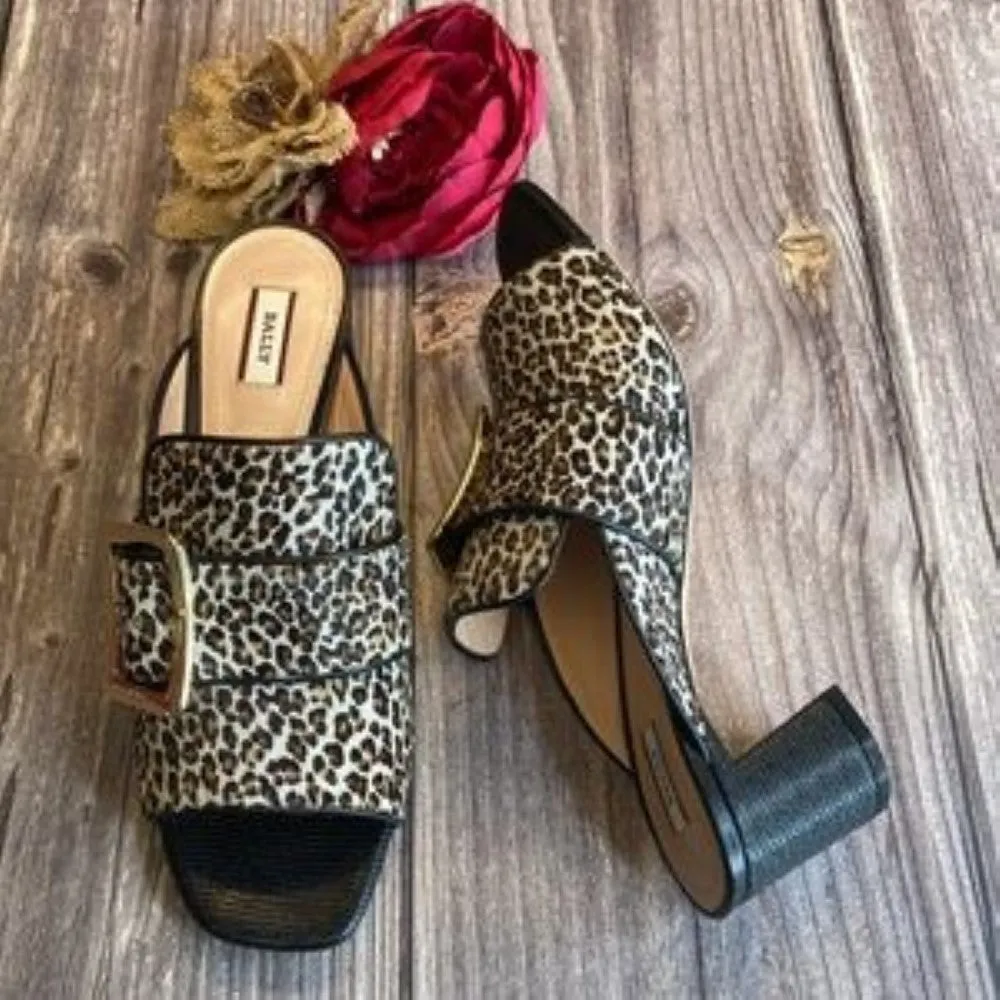 BALLY Janaya Leopard Leather Mules 8.5M