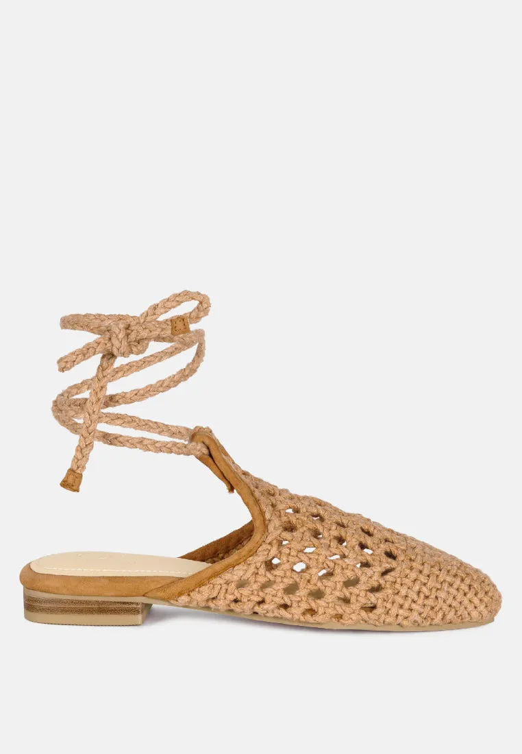 Bartsi Handwoven Cotton Tie Up Mule Flats By Ruw