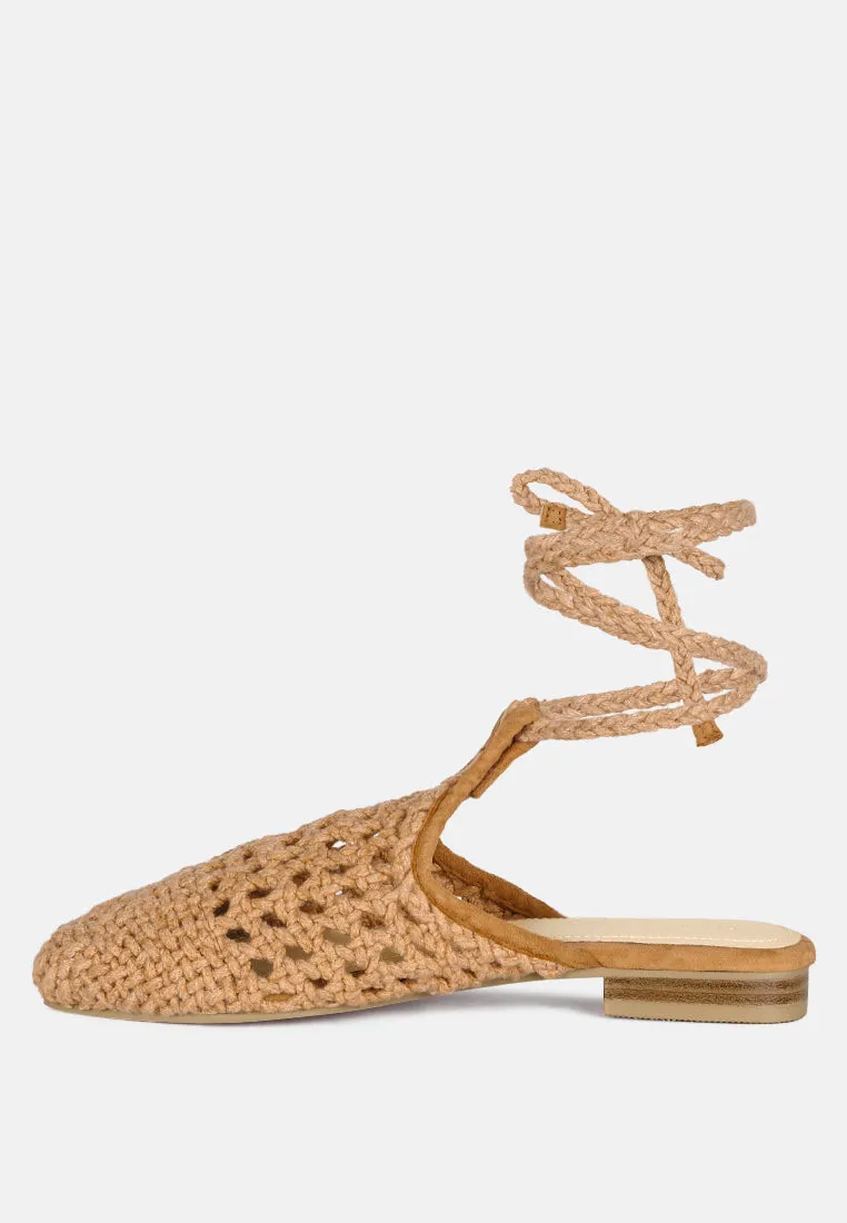 Bartsi Handwoven Cotton Tie Up Mule Flats By Ruw