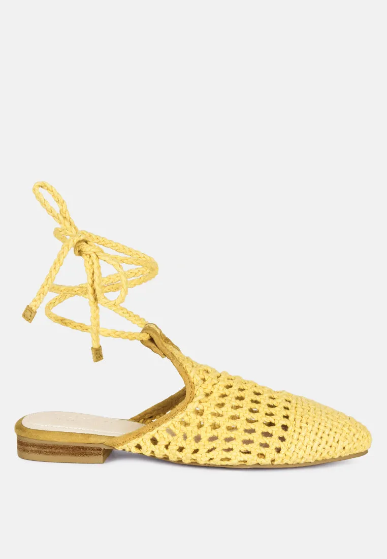 Bartsi Handwoven Cotton Tie Up Mule Flats By Ruw