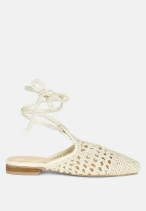 Bartsi Handwoven Cotton Tie Up Mule Flats By Ruw