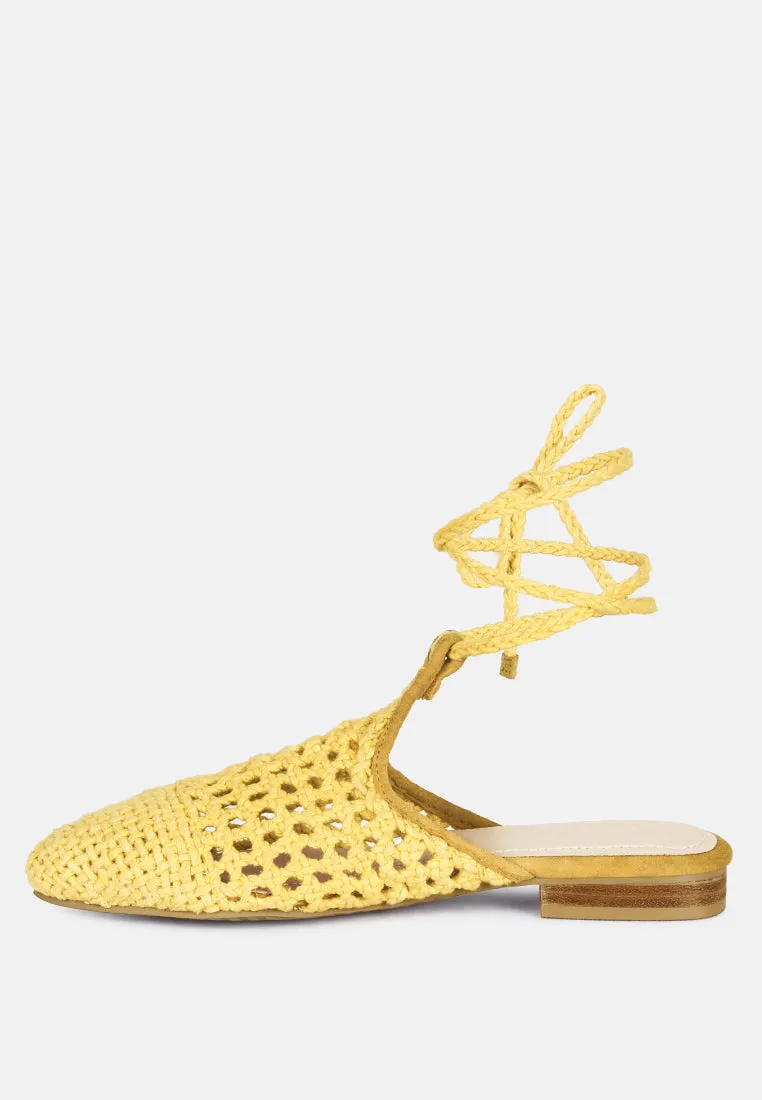 Bartsi Handwoven Cotton Tie Up Mule Flats By Ruw