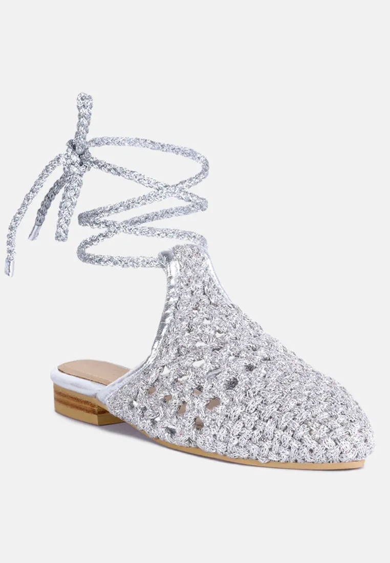 Bartsi Handwoven Cotton Tie Up Mule Flats By Ruw