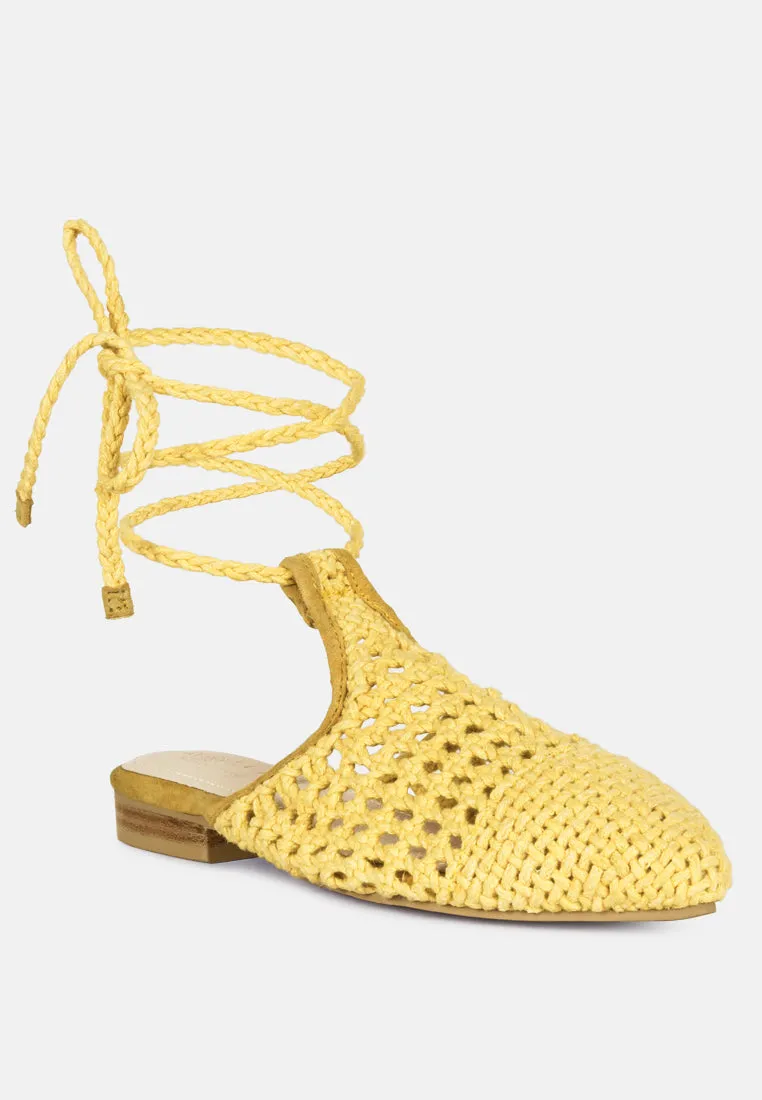 Bartsi Handwoven Cotton Tie Up Mule Flats By Ruw