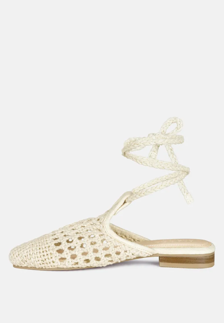 Bartsi Handwoven Cotton Tie Up Mule Flats By Ruw
