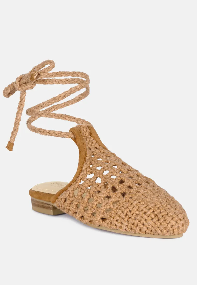 Bartsi Handwoven Cotton Tie Up Mule Flats By Ruw