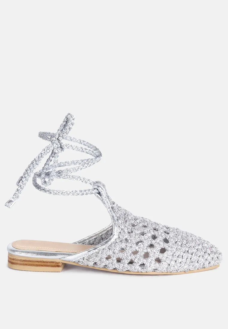 Bartsi Handwoven Cotton Tie Up Mule Flats By Ruw