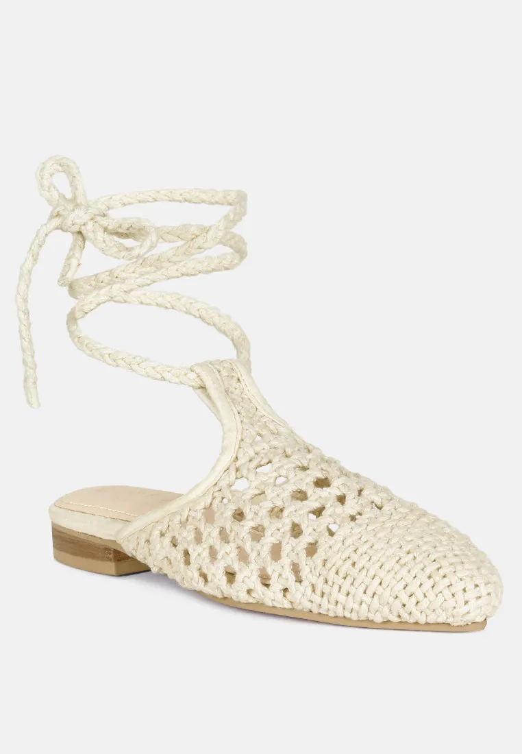 Bartsi Handwoven Cotton Tie Up Mule Flats By Ruw