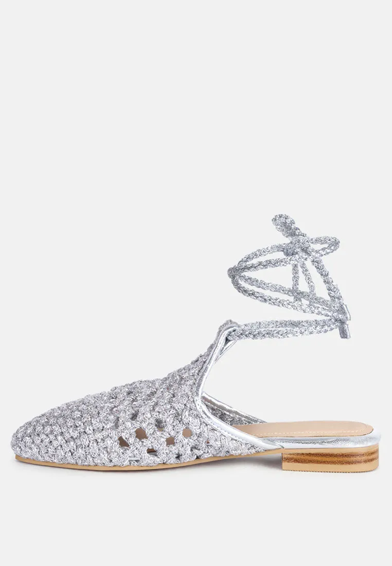 Bartsi Handwoven Cotton Tie Up Mule Flats By Ruw
