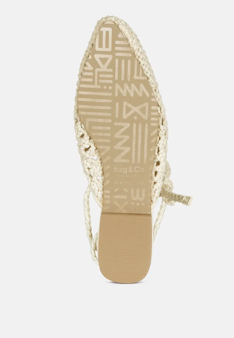Bartsi Handwoven Cotton Tie Up Mule Flats By Ruw