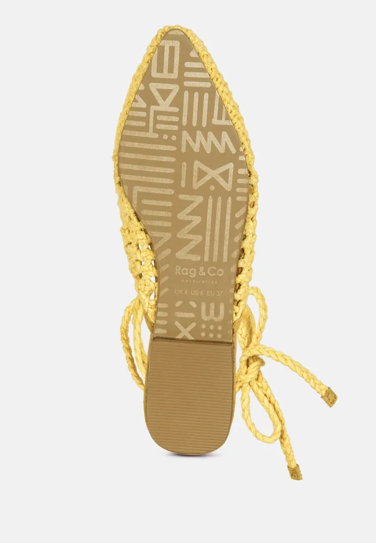 Bartsi Handwoven Cotton Tie Up Mule Flats By Ruw