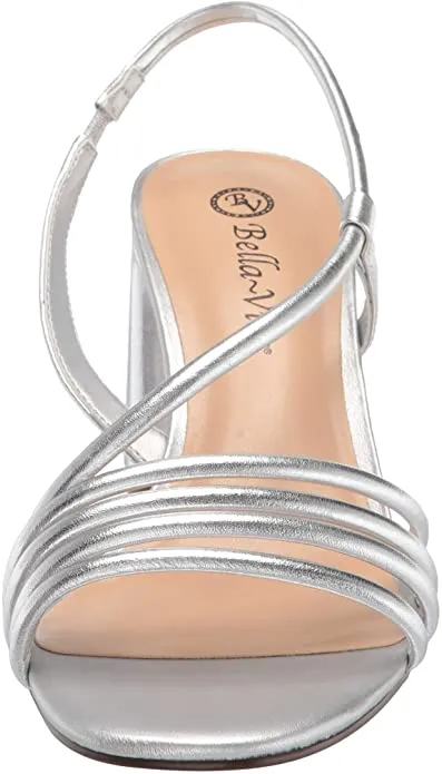 Bella Vita Women's Block Heel Sandal Heeled, Silver Leather, 7