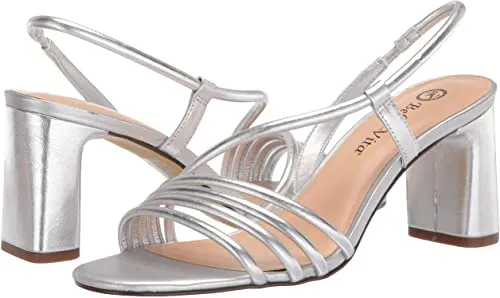 Bella Vita Women's Block Heel Sandal Heeled, Silver Leather, 7