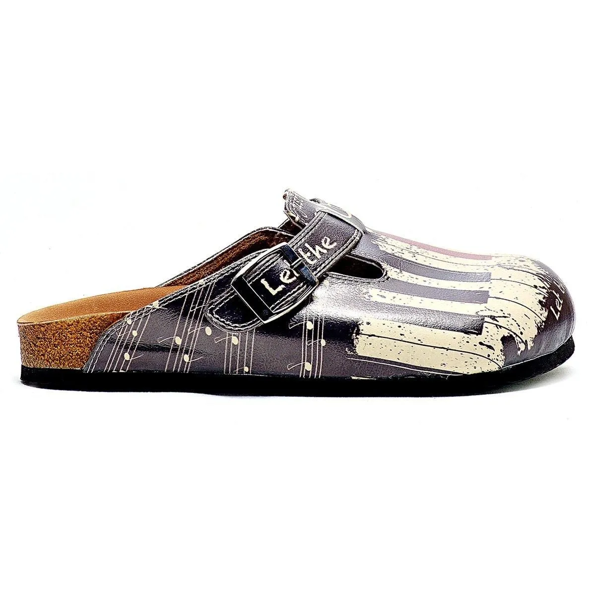 Black and White, Red Piano Pattern and Let the Music Play Written Patterned Clogs - CAL311