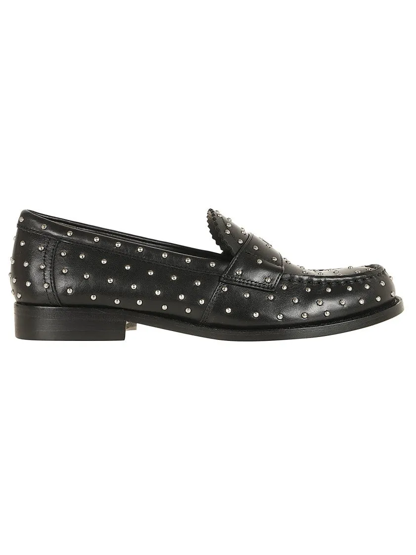 Black Calfskin Studded Detailing Slip-On Shoes