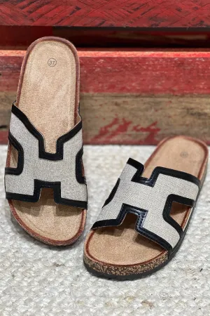 BLACK CUT OUT STRAP FLAT SLIP ON SANDALS SLIDERS