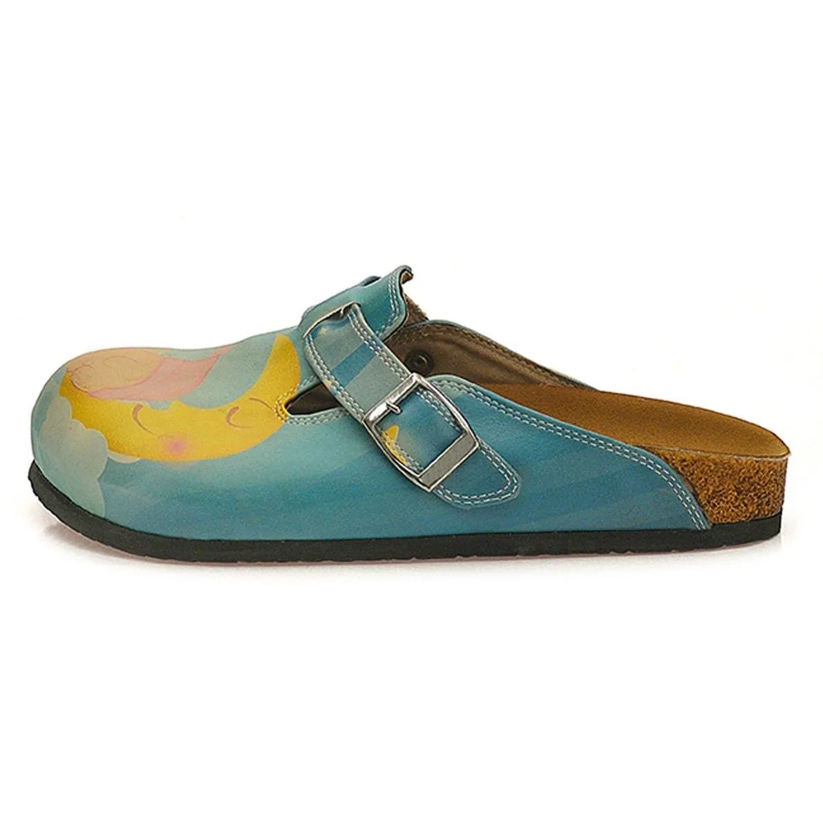 Blue Color and Sleeping Baby, Yellow Sleeping Moon Patterned Clogs - CAL334