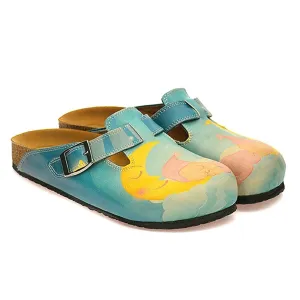 Blue Color and Sleeping Baby, Yellow Sleeping Moon Patterned Clogs - CAL334