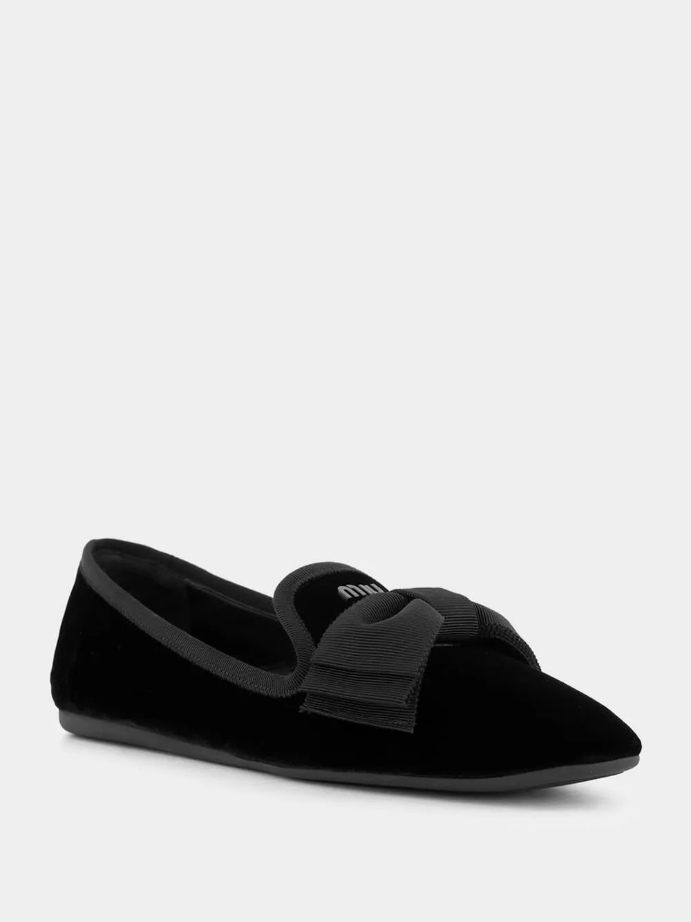 Bow-Detail Black Velvet Slippers