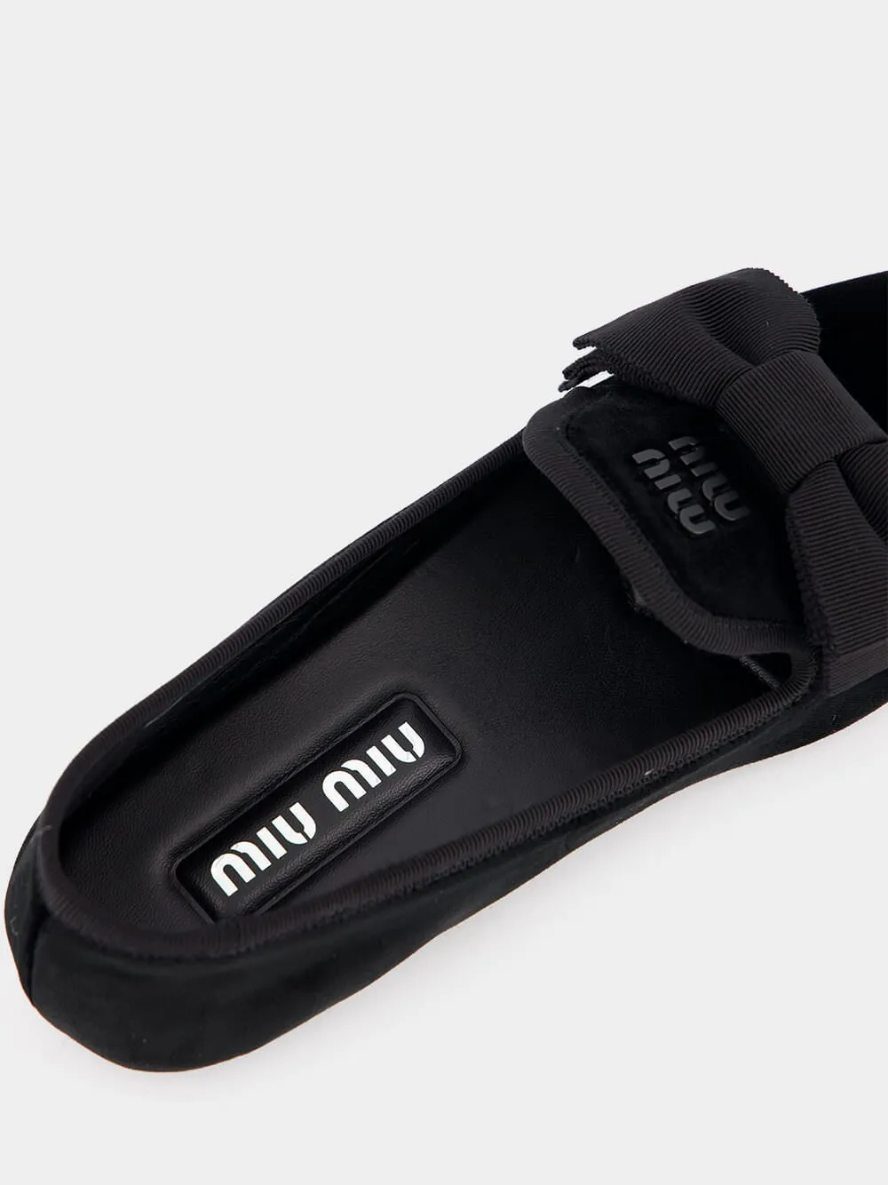 Bow-Detail Black Velvet Slippers