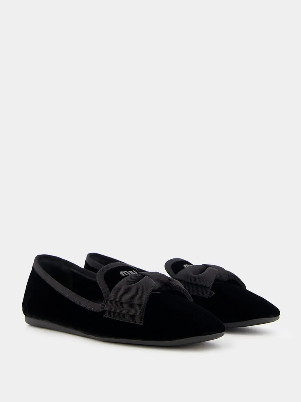 Bow-Detail Black Velvet Slippers
