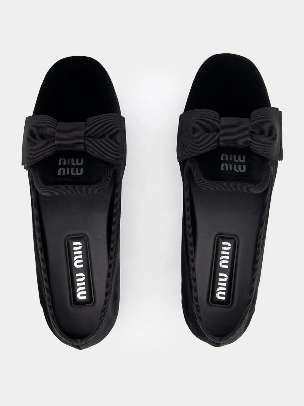 Bow-Detail Black Velvet Slippers