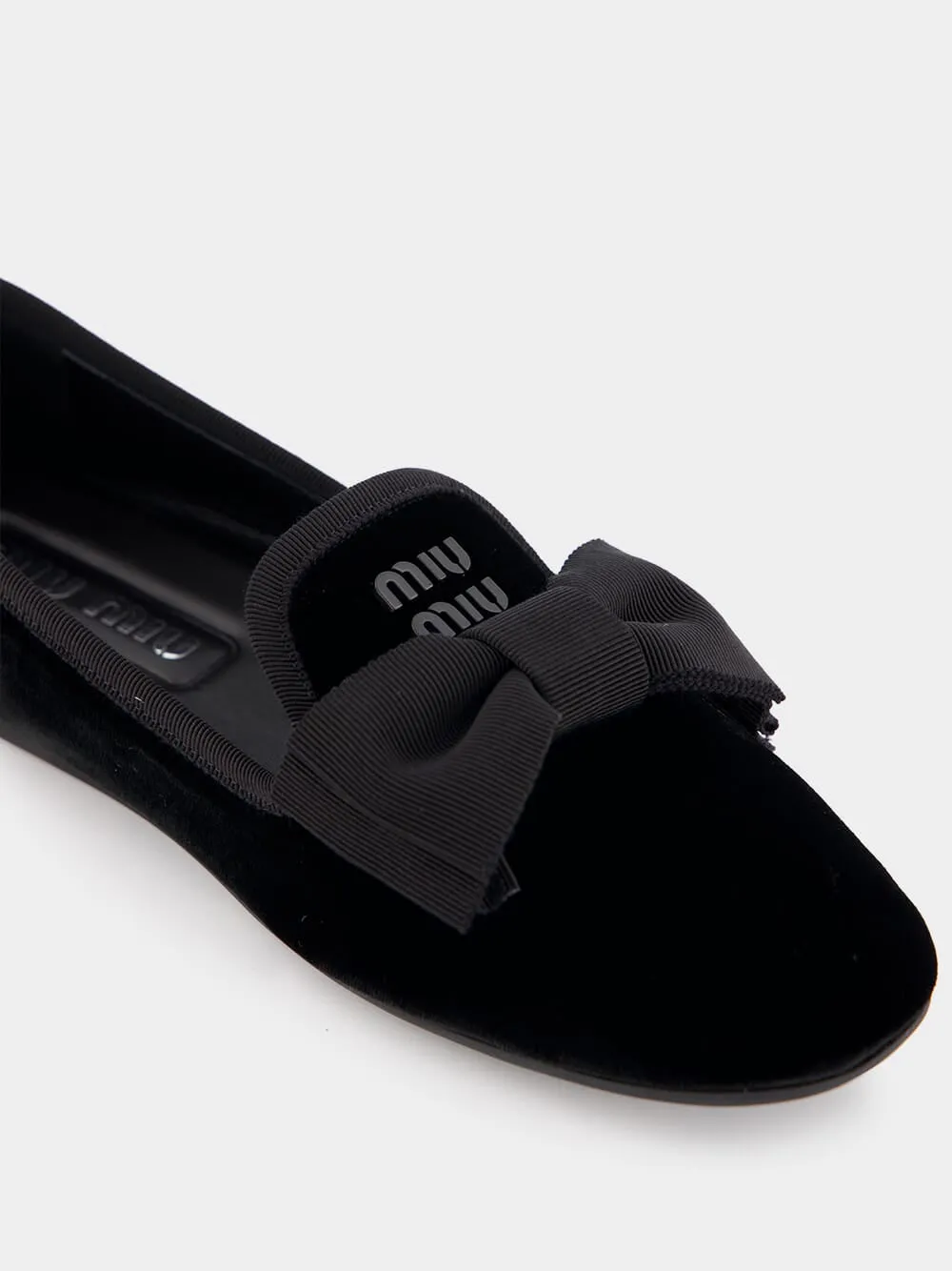 Bow-Detail Black Velvet Slippers