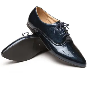 Brand Fashion Women Glossy Oxfords Black Blue White Female Brogue Shoes Low Heels ASP51-5 Plus Big Size 32 43 10
