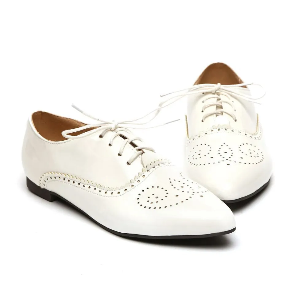 Brand Fashion Women Glossy Oxfords Black Blue White Female Brogue Shoes Low Heels ASP51-5 Plus Big Size 32 43 10