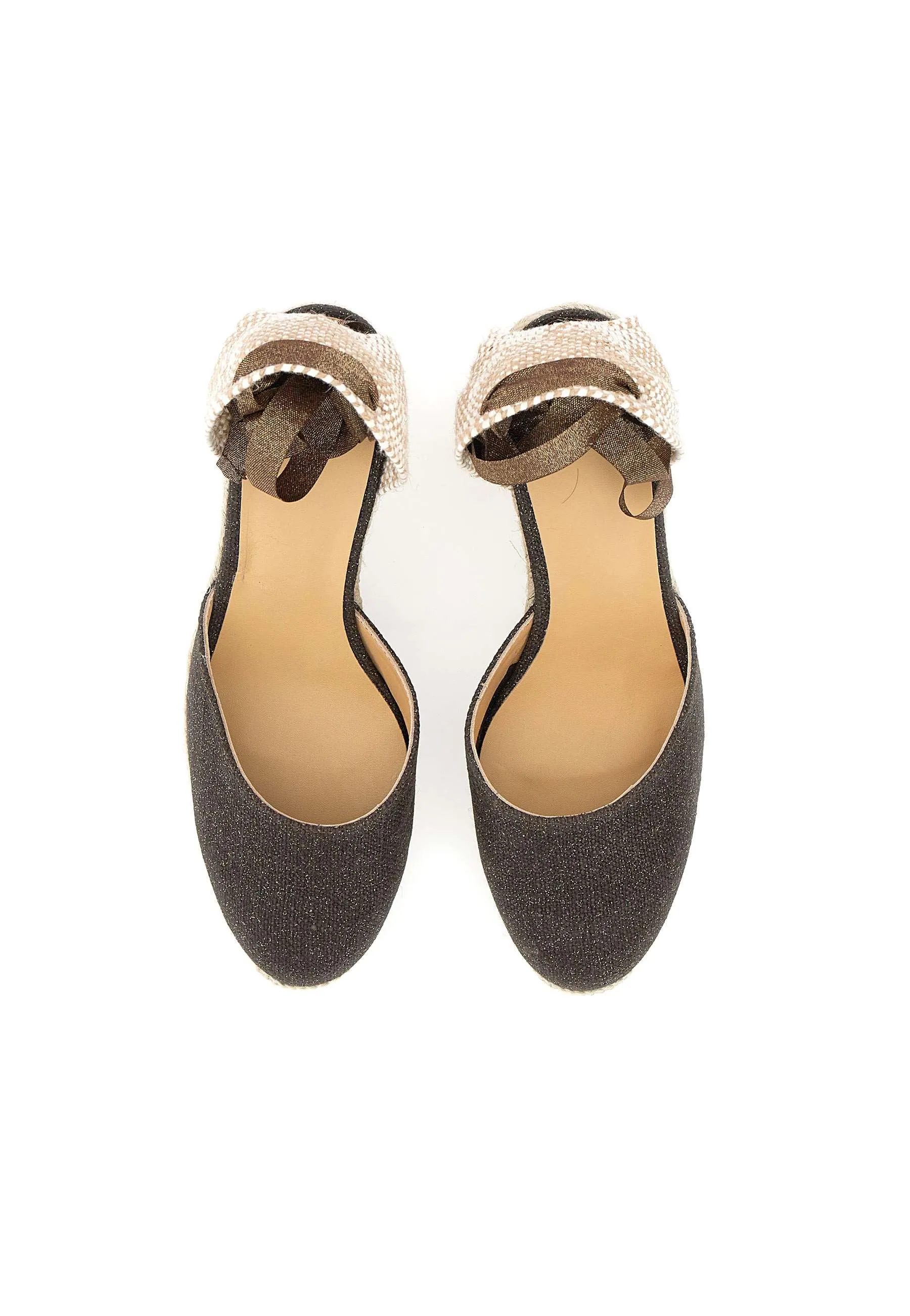 Castaner Carina Dark Brown Glitter Wedge Espadrilles