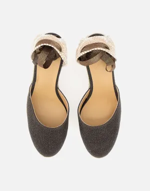 Castaner Carina Dark Brown Glitter Wedge Espadrilles