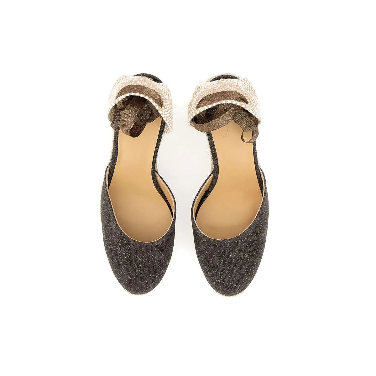 Castaner Carina Dark Brown Glitter Wedge Espadrilles