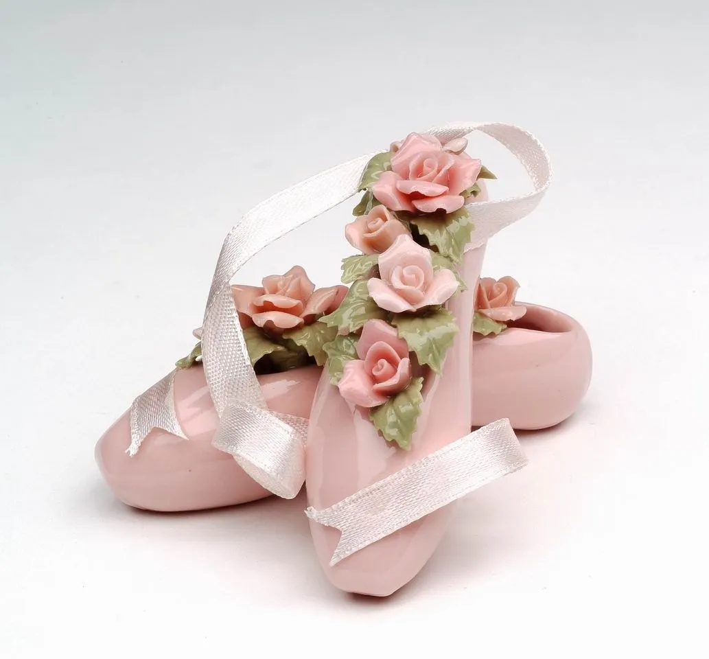 Ceramic Ballerina Pointe Shoes with Rose Flowers Figurine, Home Décor, Gift for Her, Gift for Daughter, Gift for Ballerina Dancer