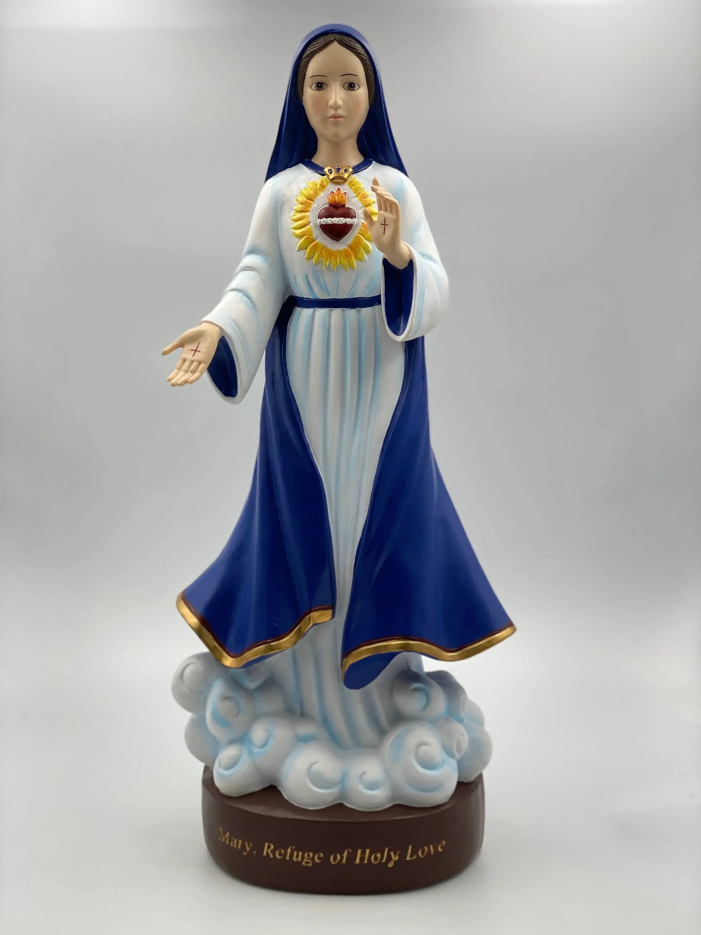 Ceramic Mother Mary Statue, Refuge of Holy Love, Religious Gift or Decor