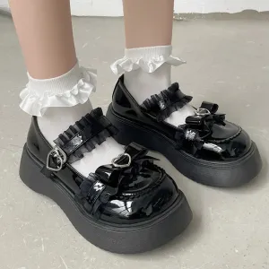 Chunky Platform Mary Jane Shoes for Women Patent Leather Lace Ankle Strap Pumps Woman